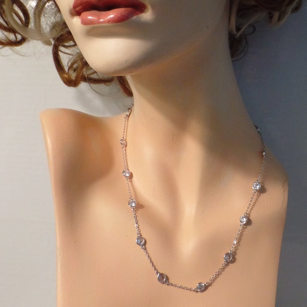 Dainty Silvertone & CZ Bling Necklace